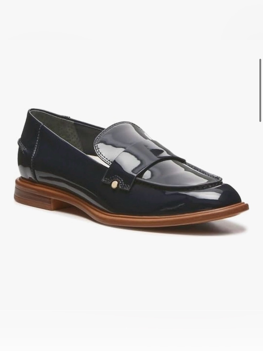 Franco Sarto Navy Patent Leather Loafers with Tan Sole